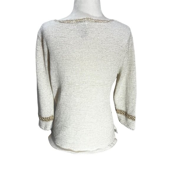 vintage 90's Nomi🎀Cotton Blend Beige Boho Sweater Tie Neckline Size M - Picture 4 of 8